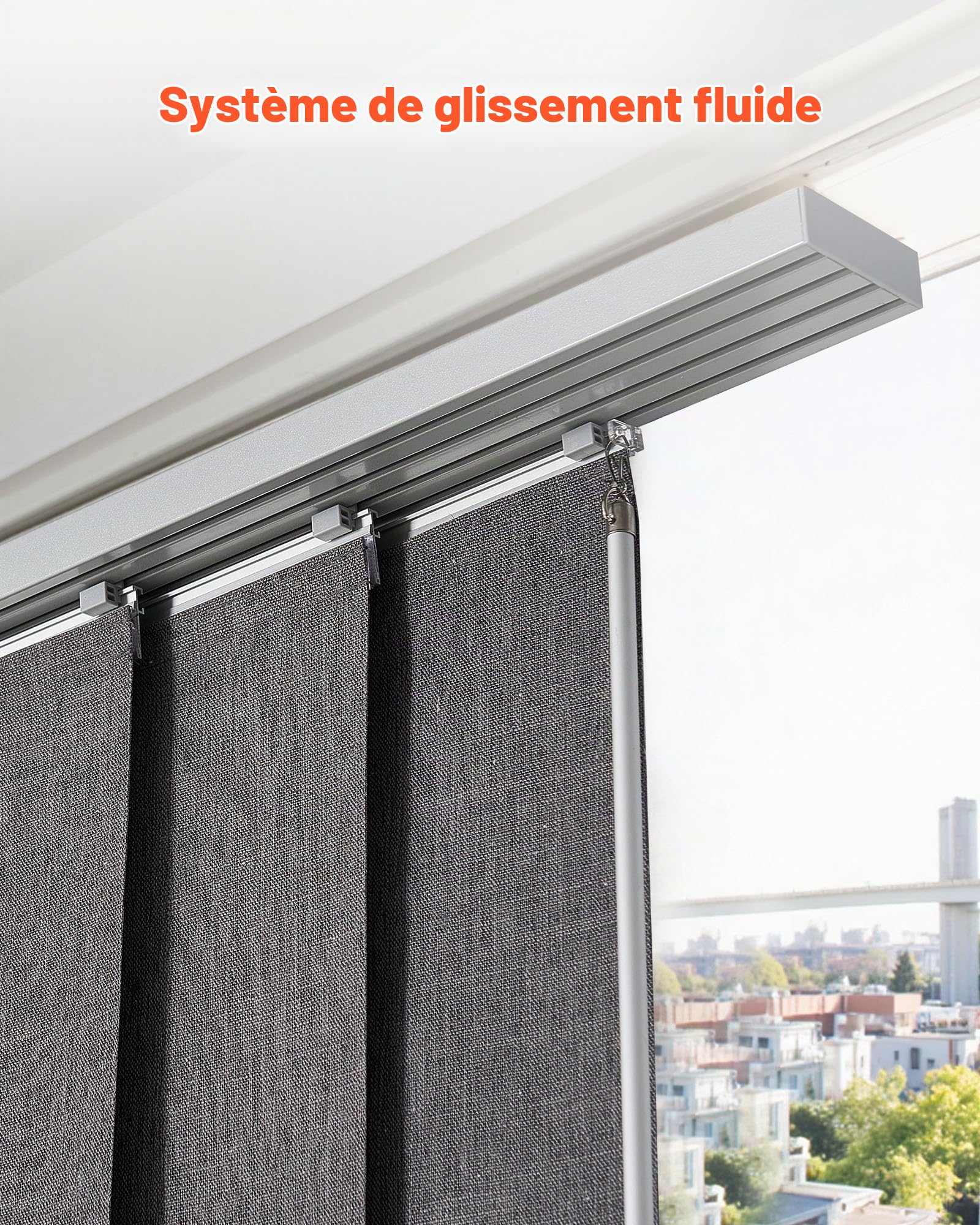 VEVOR Store à Panneaux Occultants Verticaux sur Rail Extensible 116-218 cm Largeur, Panneau Japonais Ajustable jusqu'à 243 cm de Hauteur, pour Porte Coulissante, Séparation de Pièce, Fenêtres, Gris
