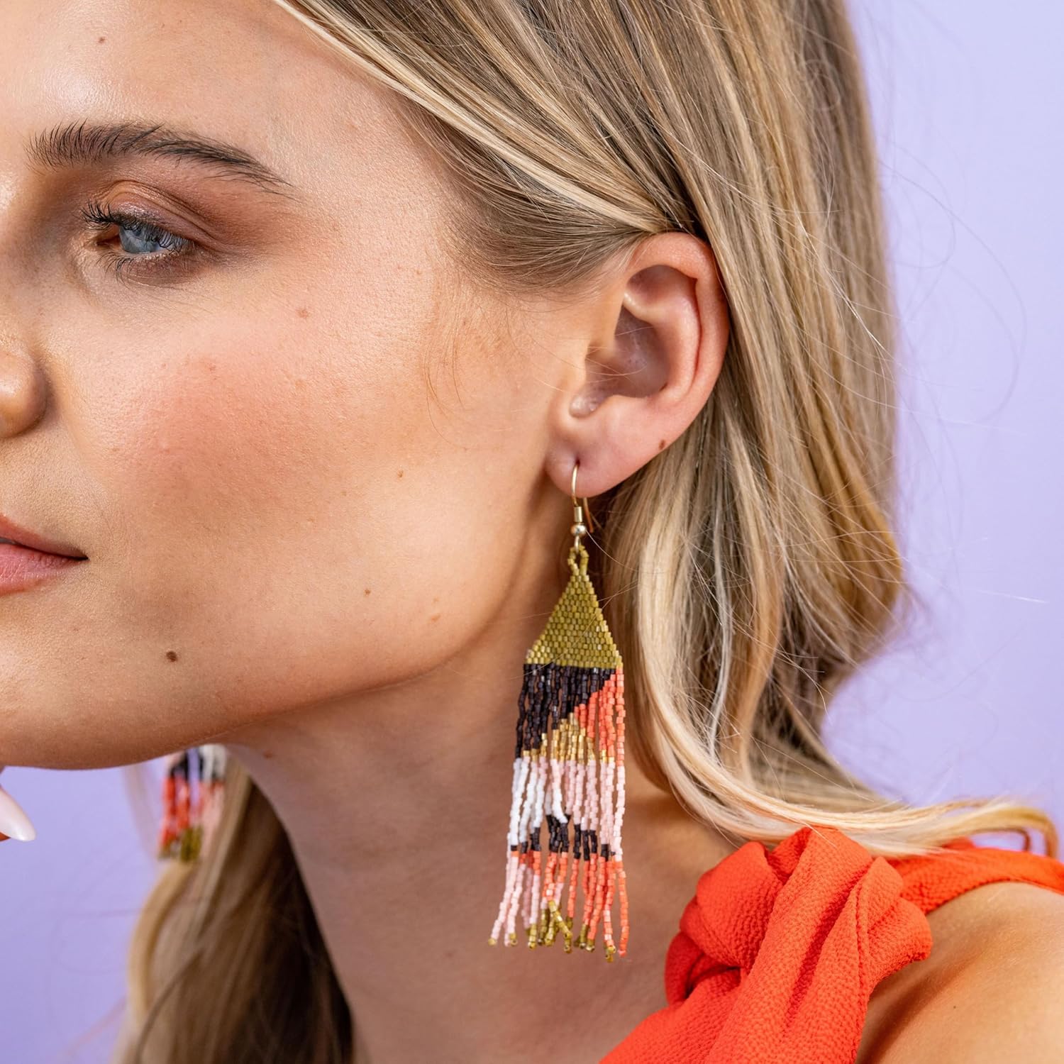 INK+ALLOY Beaded Earrings for Women Dangling, Brittany Luxe Seed Bead Long Fringe Earrings, Hypoallergenic Handmade Jewelry for the Modern Bohemian, 4-Inch Length - Image 3