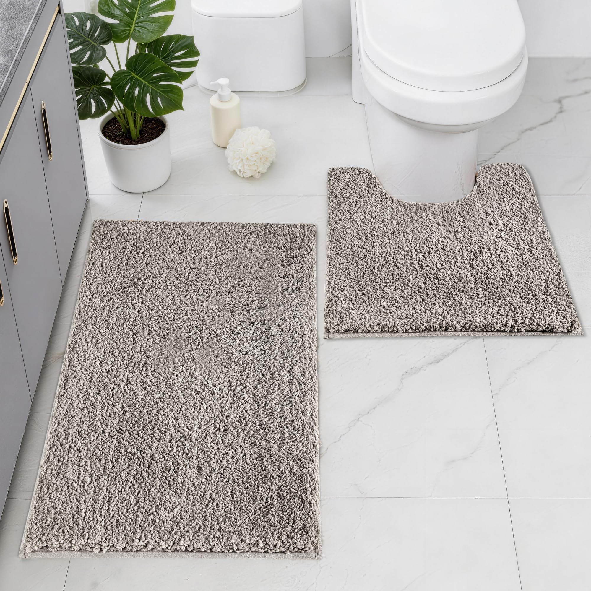 Baahrnom Microfibre Bath Mat Set, Non Slip Bathroom Mat Set 2 Piece