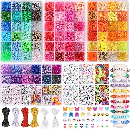 Miniatura 7 de Quefe Juego de 3960 cuentas de poni para hacer pulseras de amistad, juego de cuentas Kandi de 48 colores, 2400 piezas de plástico arcoíris a granel