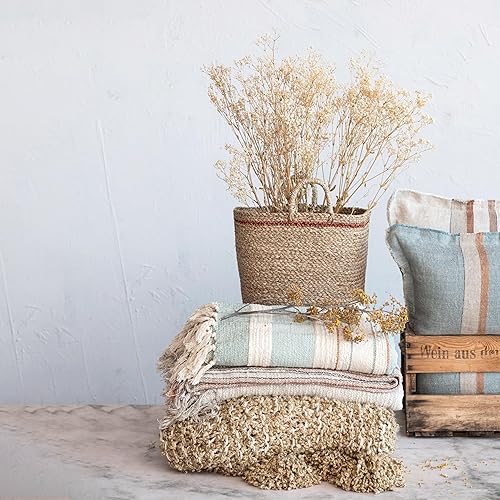 Miniatura 3 de Creative Co-Op Manta de punto grueso de tela tejida con borlas, color marrón