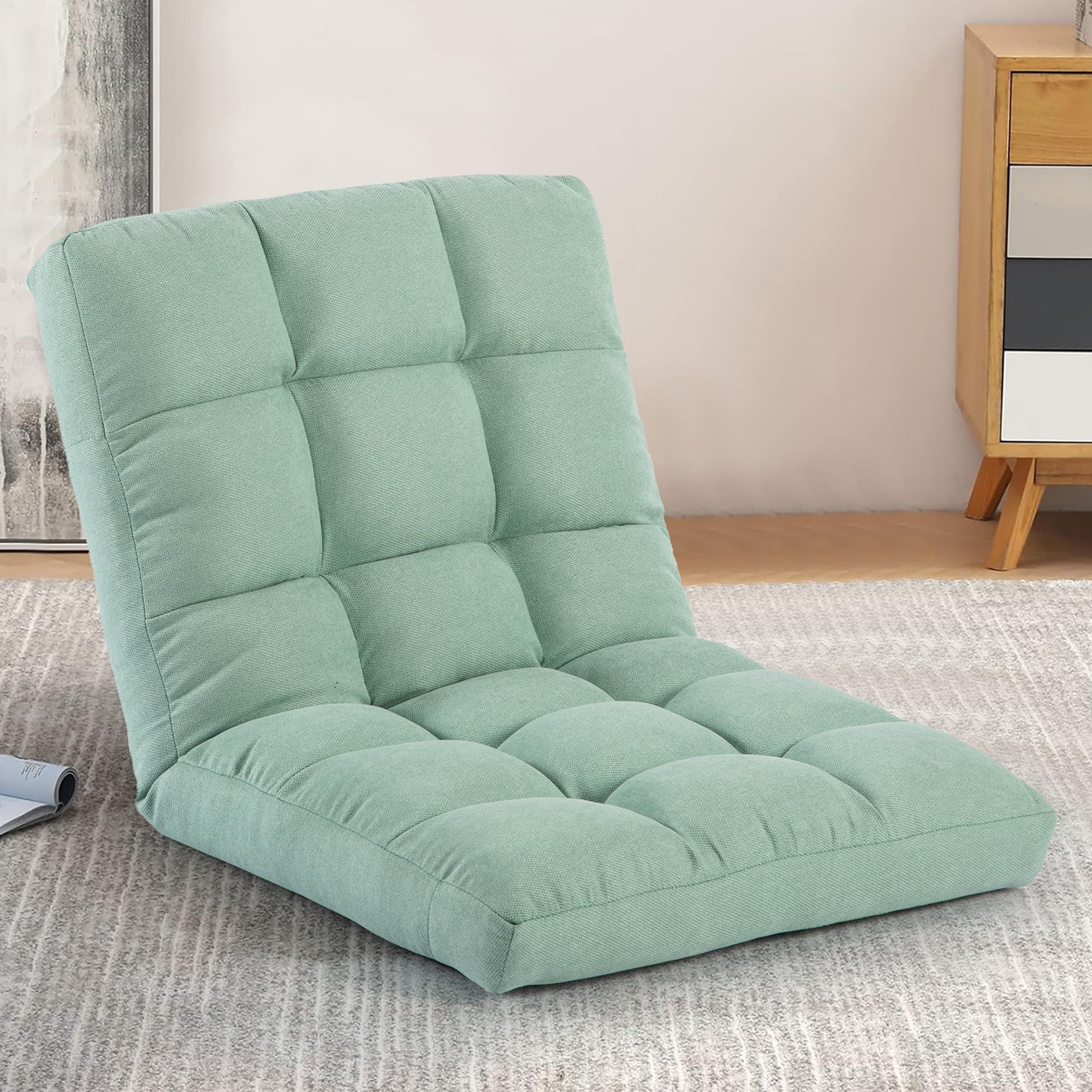 YI DANICA Floor Chair with Back Support Folding Chair with 6 Adjustable Position, Padded Sleeper Bed, Floor Gaming Chair, Meditation Chair for Adults