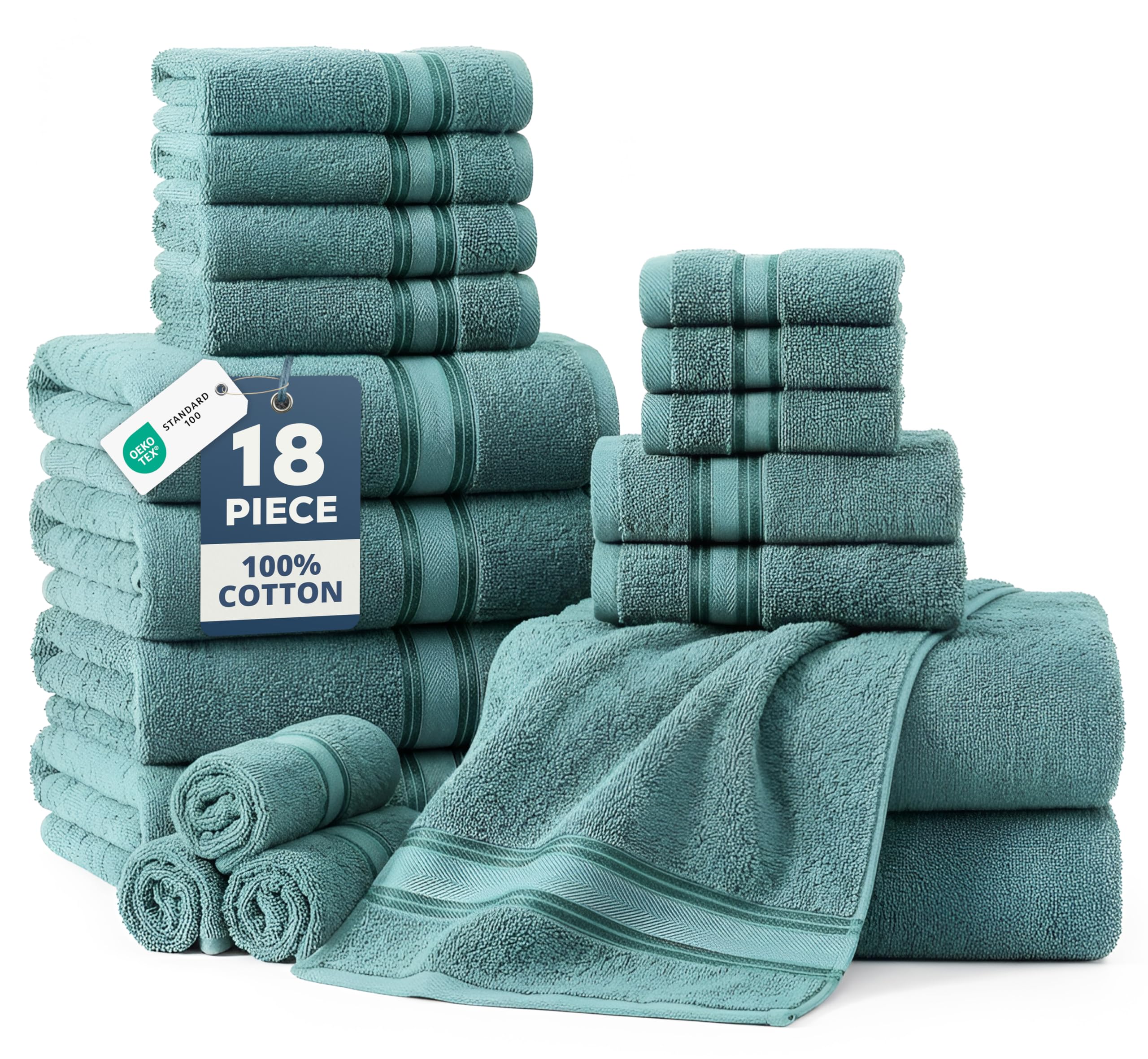 LANE LINEN 100% Cotton Bath Towel Set of 18