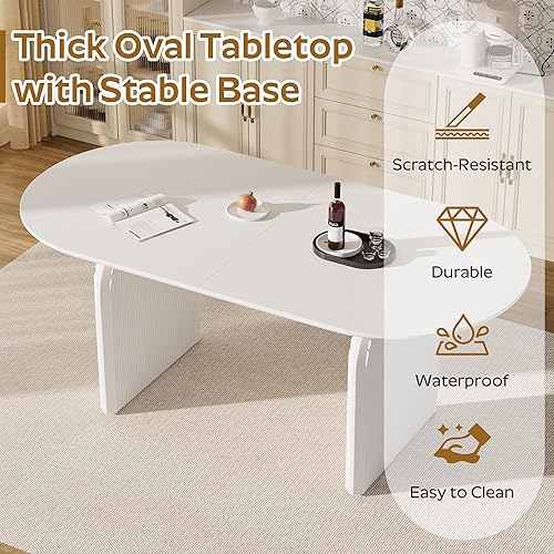 Miniatura 4 de Juego de mesa de comedor ovalada moderna de 70 pulgadas con 6 sillas de tela Boucle, mesa de MDF y base resistente a rayas, muebles de cocina y Mesa