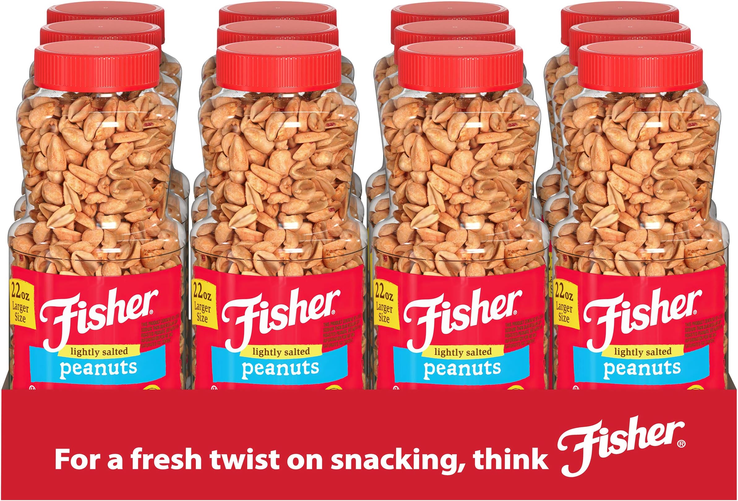 Fisher Snack Lightly Salted Dry Roasted Peanuts, 22 Ounces (Pack of 12), No Artificial Colors or Flavors