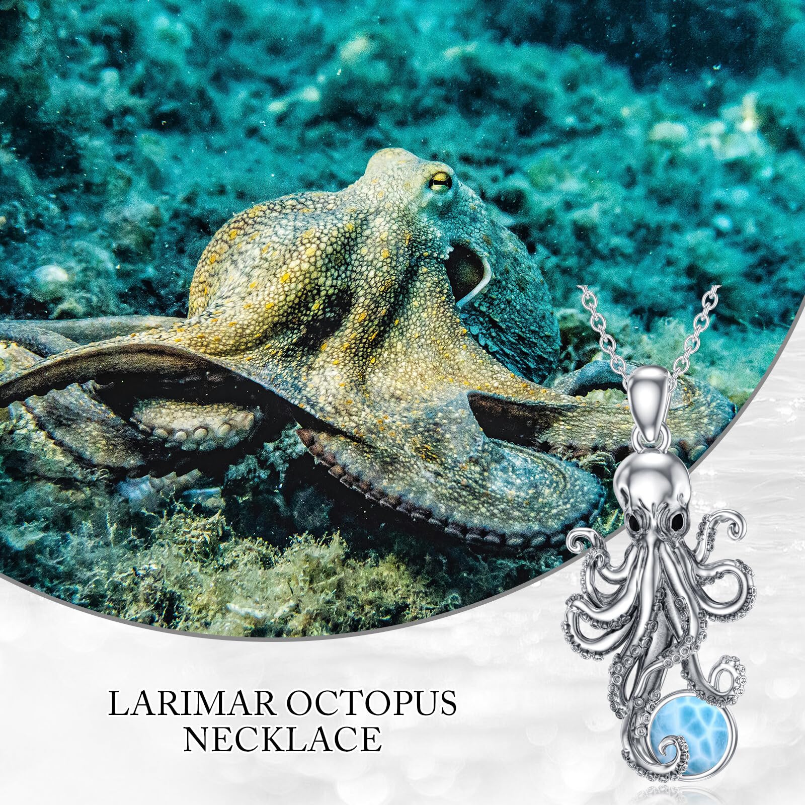 Oktopus-Halskette für Frauen 925 Sterling Silber Natürlicher Larimar Oktopus-Anhänger Halskette Meeres-Tier-Schmuck Geschenke für Mama und Ehefrau