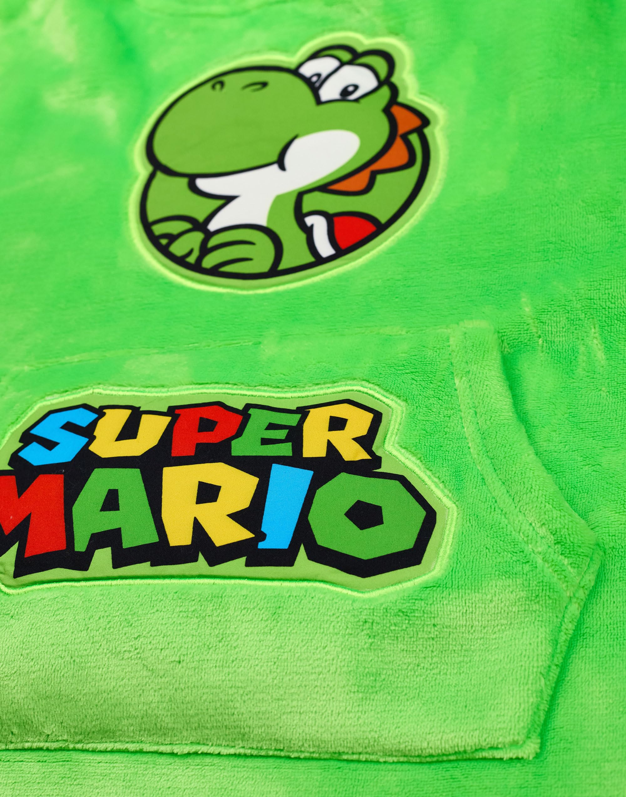 Super Mario Nintendo Tragbare Decke Unisex Hoodie für Kinder | Grüner Kapuzenpullover für Kinder mit Yoshi Charaktergrafiken | Sherpa-gefütterte Loungewear mit Taschen für Jungen und Mädchen