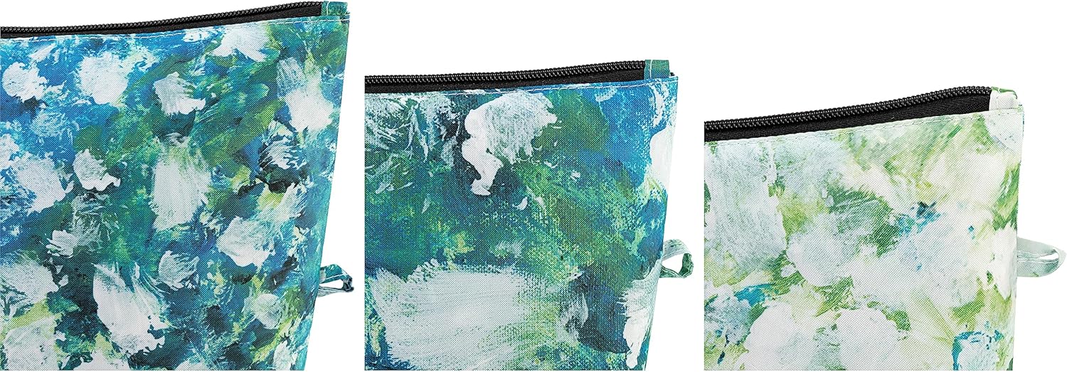 DEMDACO 1008130035 ArtLifting White Flowers Blue, Green, and White Polyester Zippered Organizer Bag Pouch Set of 3