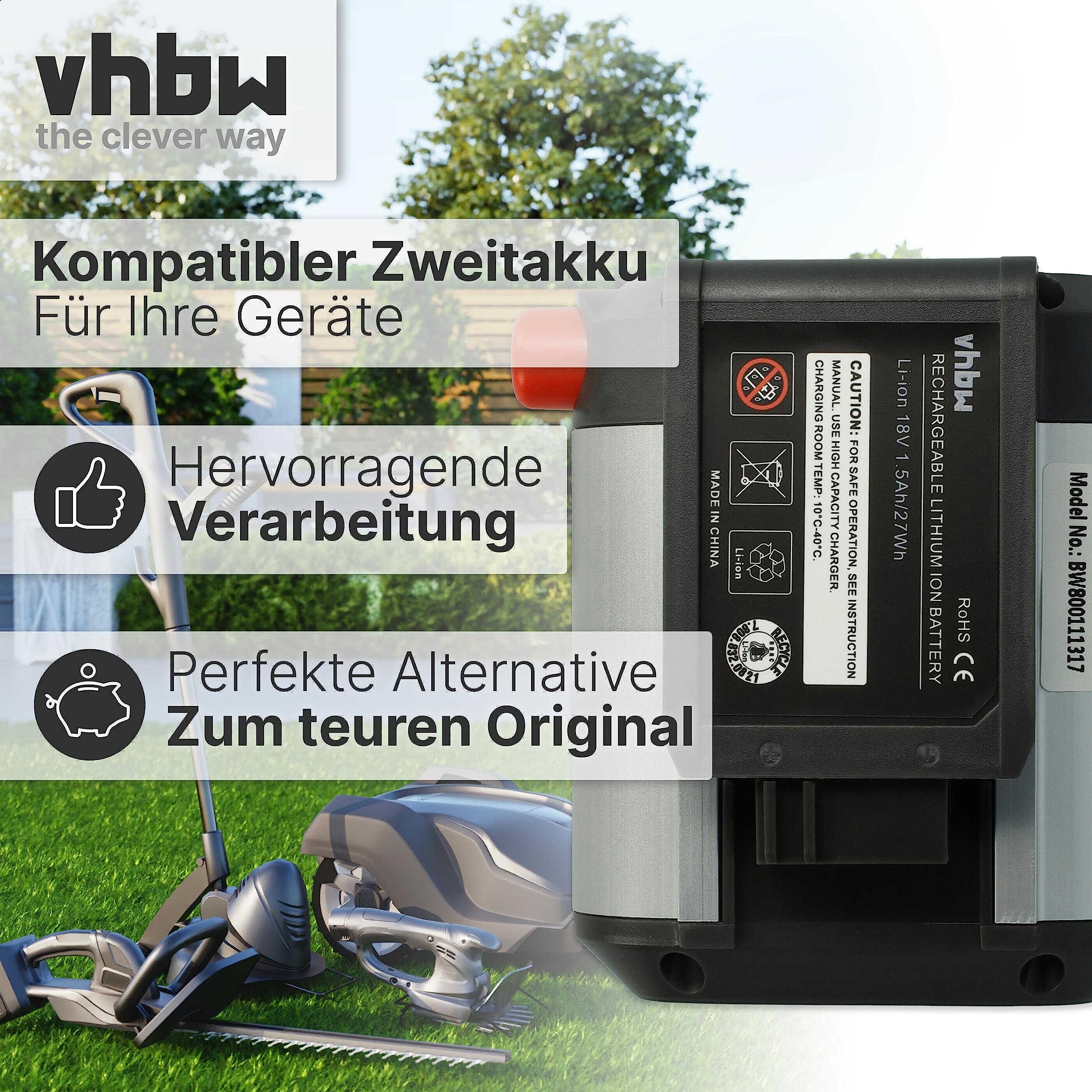 vhbw akumulator pasujący do kosiarki akumulatorowej Gardena PowerMax Li-18/32 i Allround dmuchawy AccuJet Li-18 jak BLi-18 (9840-20, 9839-20) - (Li-Ion, 1500 mAh, 18 V)
