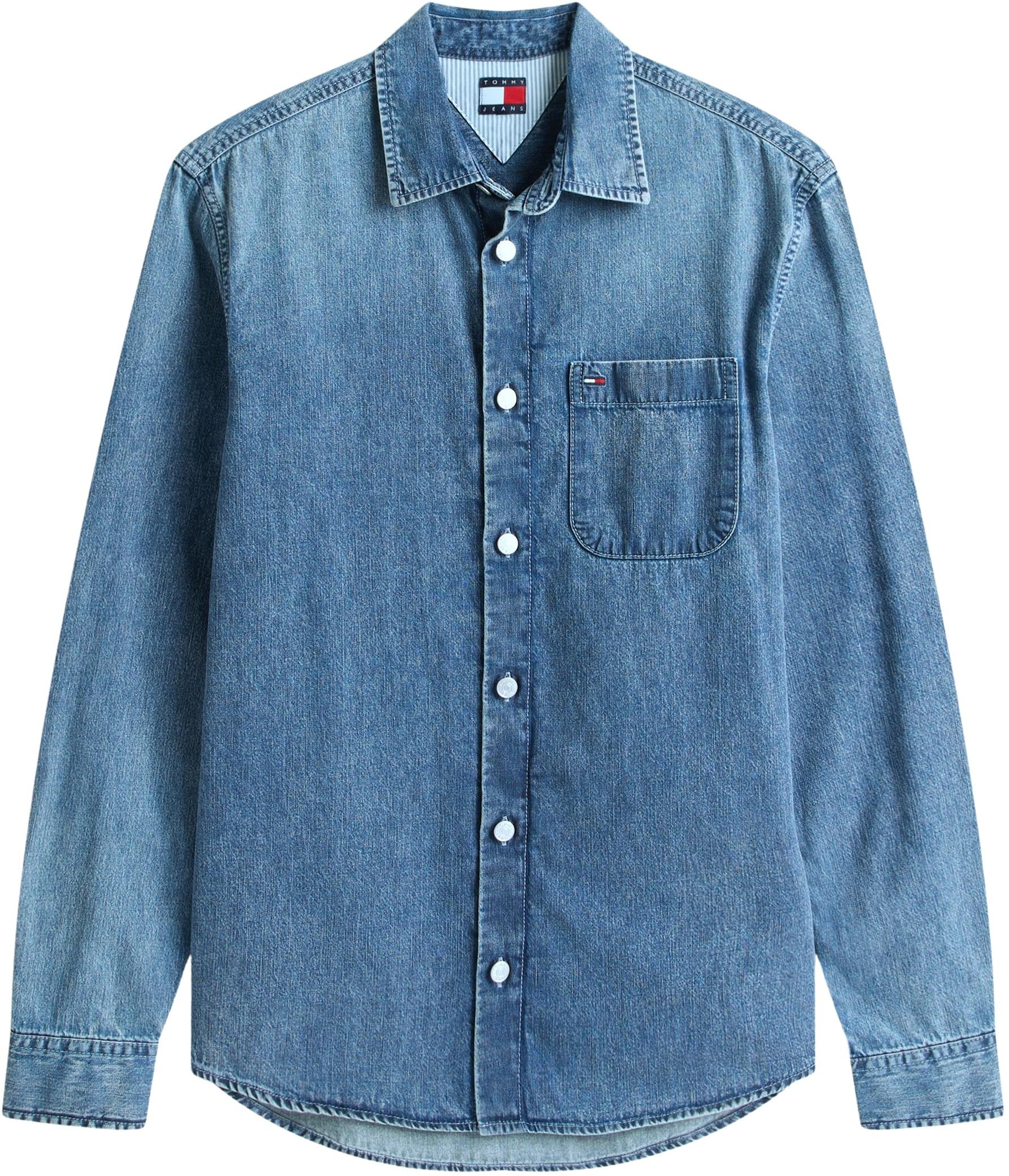 Tommy Jeans Uomo Camicia in Jeans Regular Denim Taschino sul Petto