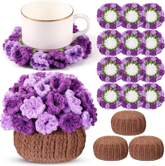 15 Pcs 3D Cute Crochet Flower Table Coasters