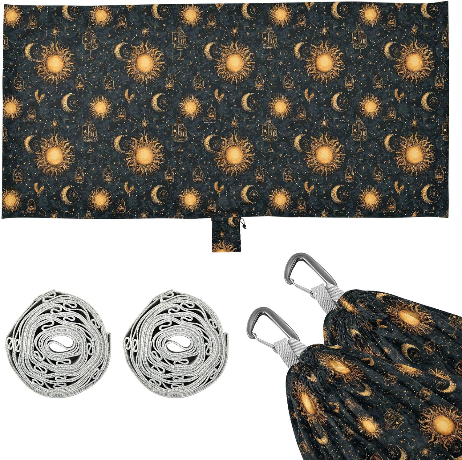 ALAZA Sun Moon Astrology Alchemy Camping Hammocks Single or 2 Person 500 lbs Portable Parachute Travel Hammock w/Tree Straps for Hiking Backpacking Indoor Outdoor