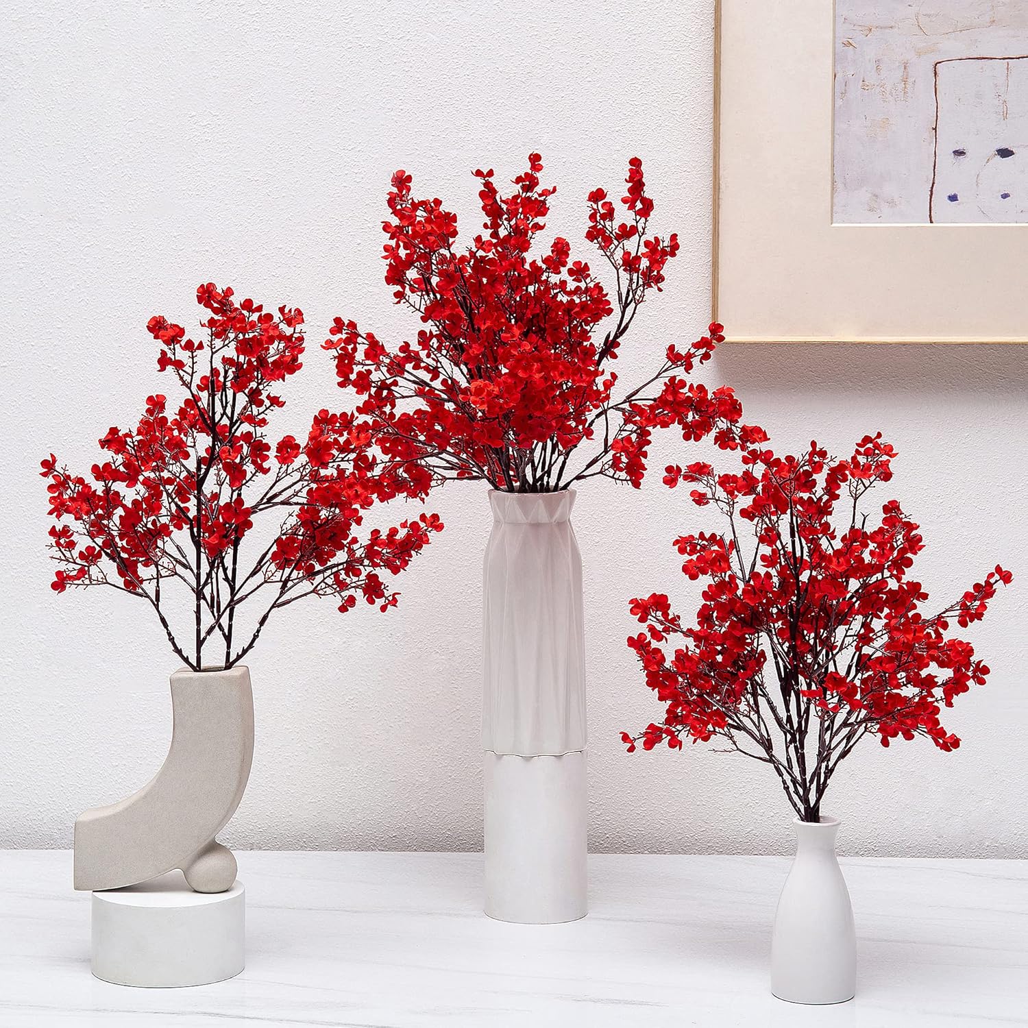 5 Pcs Babys Breath Artificial Flowers Bulk Real Touch Flowers Fake Flowers Silk Flowers for Home Decor Indoor Floral Arrangement Table Centerpieces Festival Party Decor (Red) - Image 4