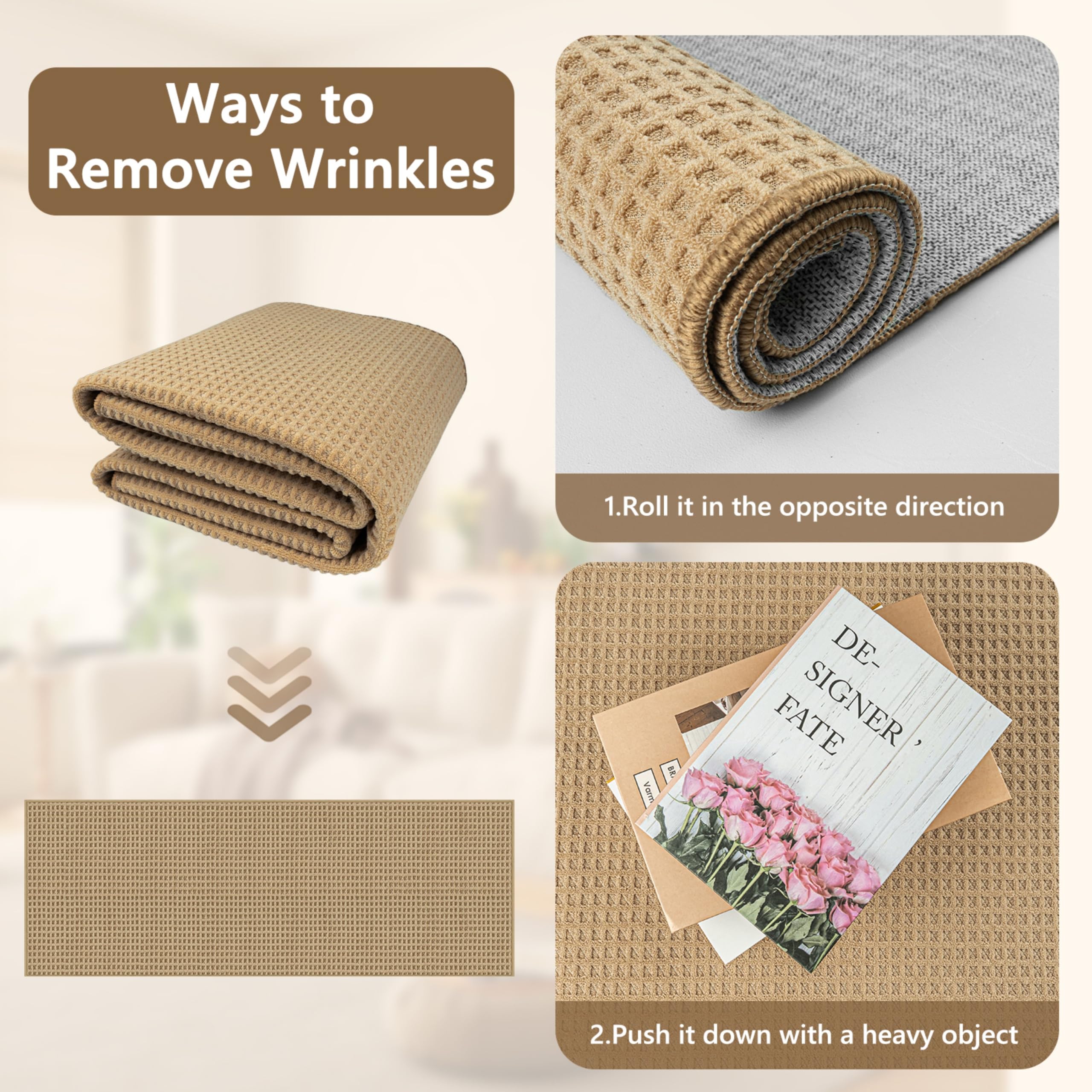Capslpad Teppich Läufer Flur 80x300 cm, rutschfest Waschbar Lang Teppichläufer Modern Kurzflor Küchenteppich mit für Eingang, Wohnzimmer, Korridor und Küche, Braun