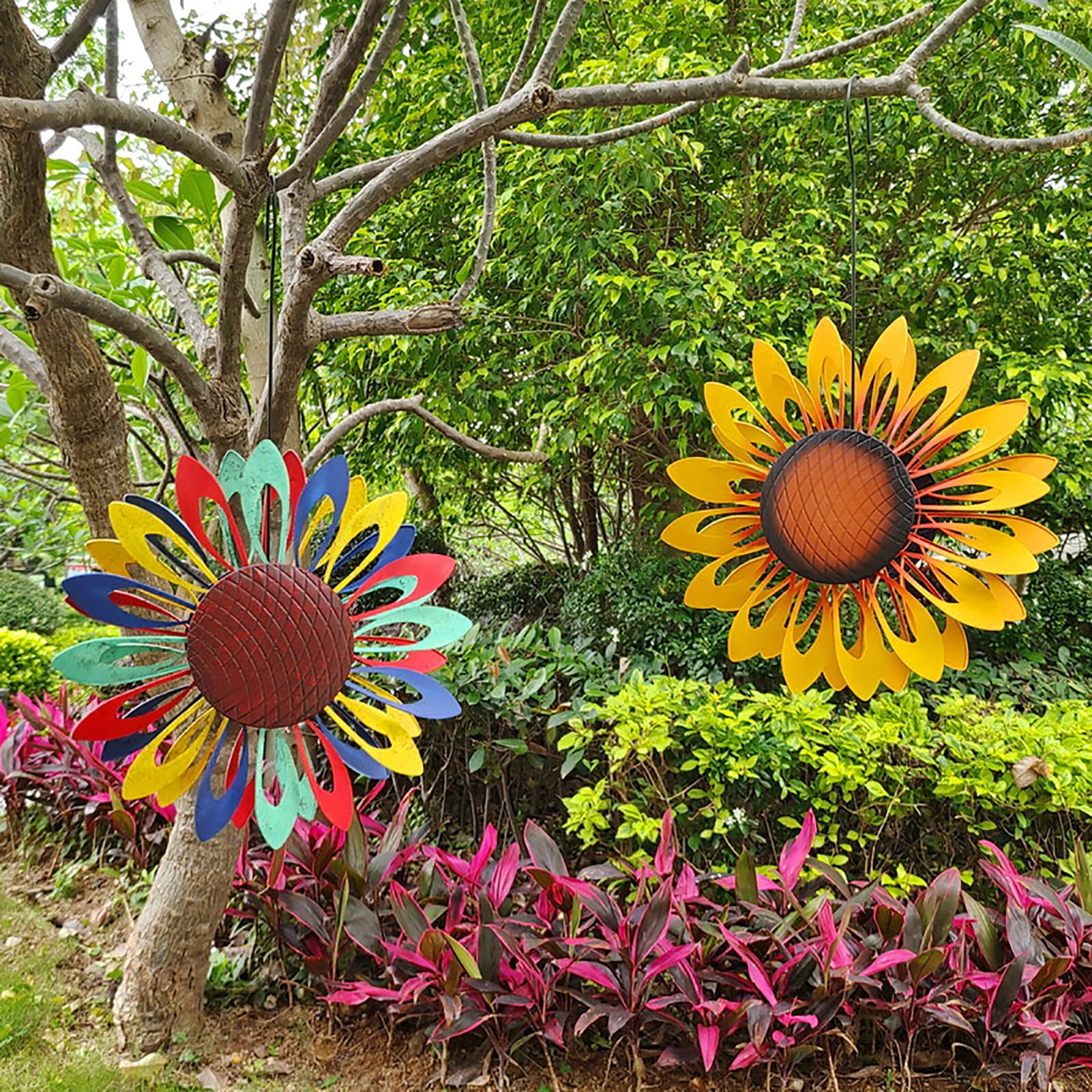 Girandola a Vento in Metallo da Appendere,Mulino a Vento di Girasole,sculture e Girandole a Vento cinetico,Mulini A Vento Decorazione per terrazze Esterne,61 * 101 cm (W * H)