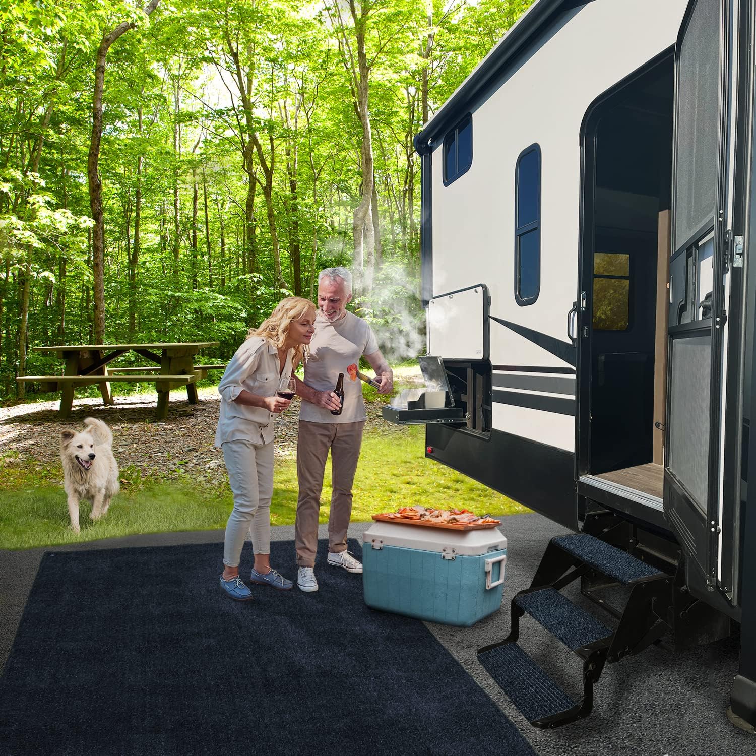Prest-O-Fit 3-Pack 2-4124 Ruggids RV Step Rug Midnight Blue 23 in. Wide