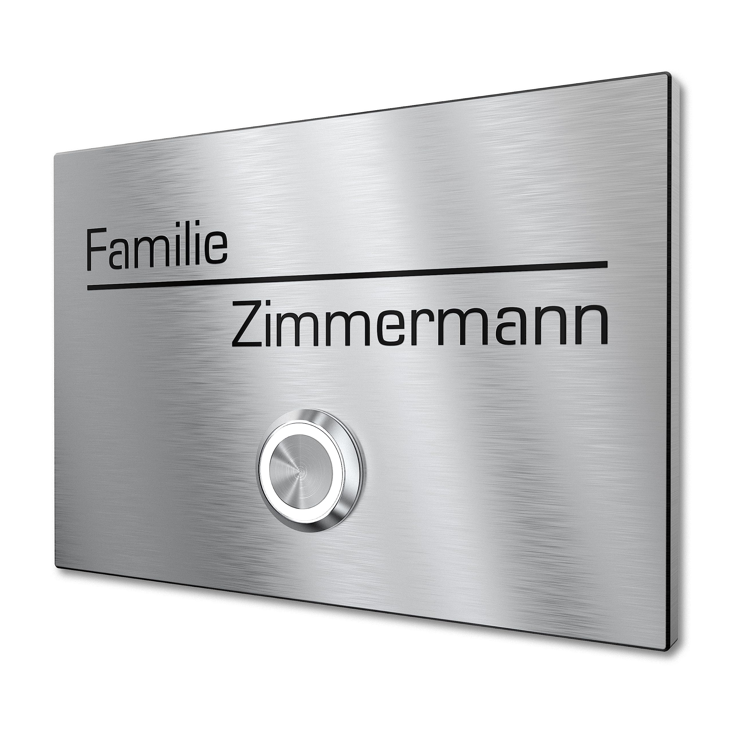 Plaque de Sonnette Graviers Design – Montage Saillie ou Encastré – Acier Inoxydable – Gravure Laser Personnalisée – Bouton LED au Choix – 80x60 à 160x120mm