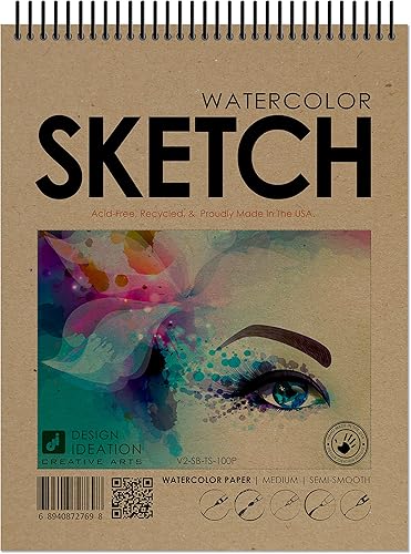 Design Ideation - Cuaderno de bocetos de acuarela con espiral, papel de acuarela para lápices, tinta, rotulador, carbón vegetal y acuarela, ideal