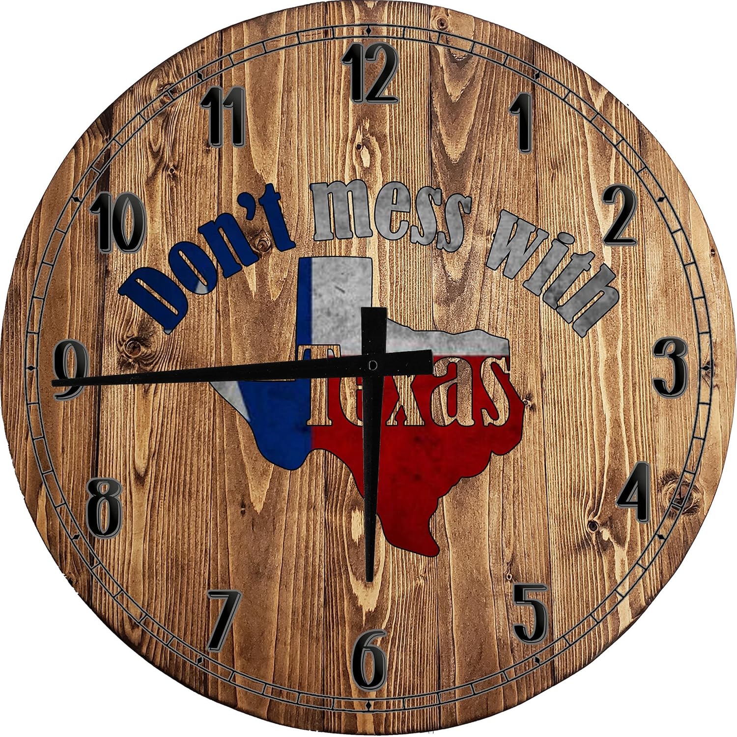 Wood Wall Clock Don't Mess with Texas Flag USA Large Round Wood Wall Clock Decor Small 10 Inch Brown Wall Art