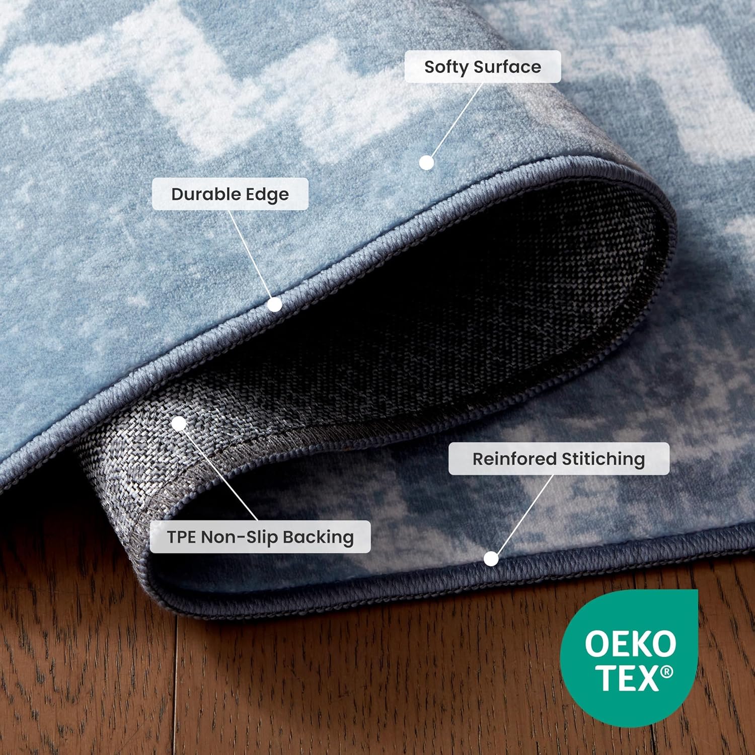 SLEEP ZONE Non Slip Runner Rug 2x6, Washable Carpet Vintage Hallway Rug Runner, Low Pile Water Resistant Rugs for Entryway Laundry Room Kitchen Bathroom, Teal