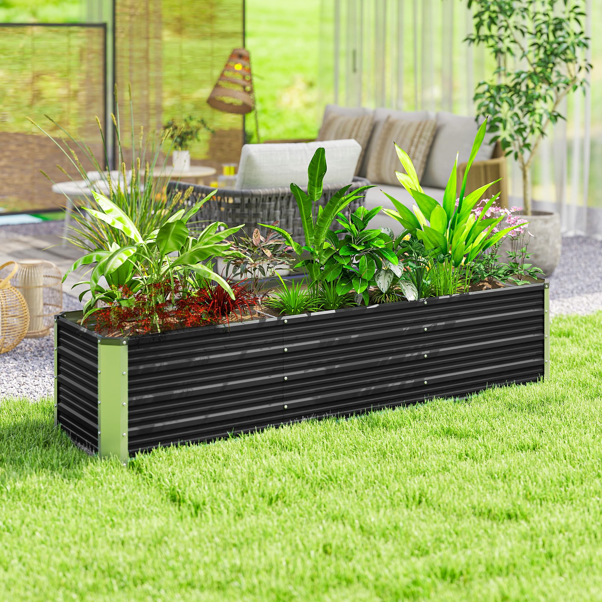 Outsunny Jardinière surélevée en Acier avec Gants 183x47x40 cm Gris | Lit de Jardin, Carré Potager de Jardin pour Fleurs, Herbes, Légumes