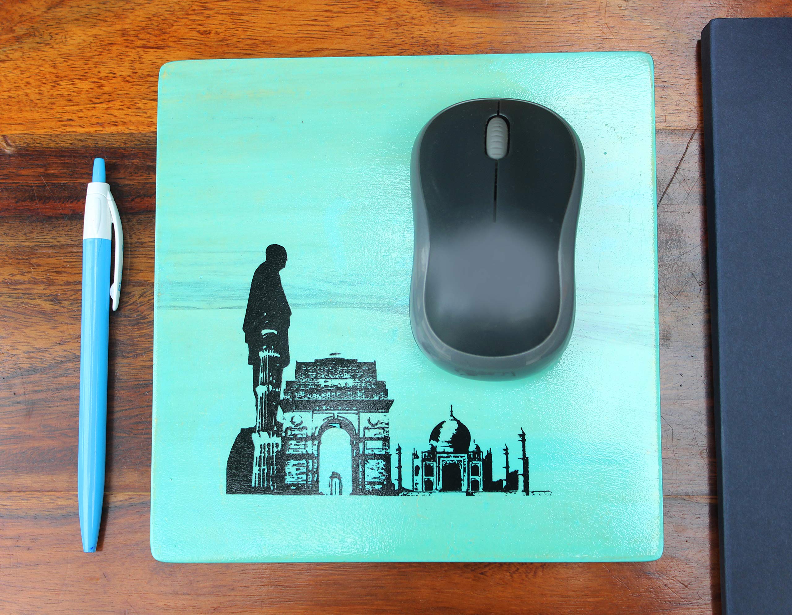 IVEI Wooden Mouse Pad for Laptop, Computer, Desktop - Smooth Movement Pad - Designer Laptop Pad for Desk, Office, Home, Studying, Gaming - Indian Monuments Print - Attractive Pad for Gifting - Blue - Image 3 thumbnail