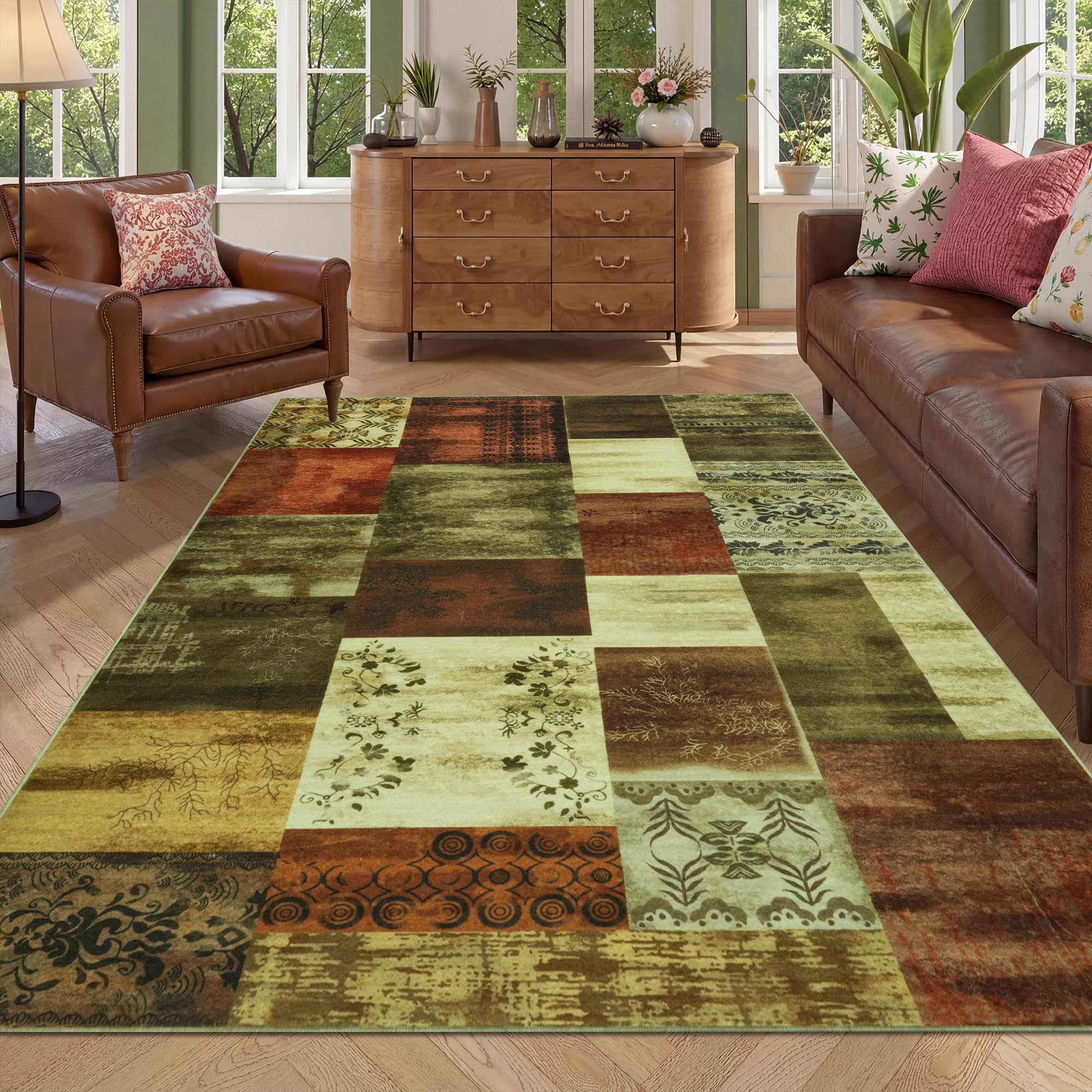 Homcomodar Vintage Teppich Wohnzimmer 120x170cm Braun Boho Teppiche Schlafzimmer Kurzflor Teppich Kinderzimmer Weich rutschfest Teppiche für Esszimmer Büro Schlafzimmer Wohnzimmer