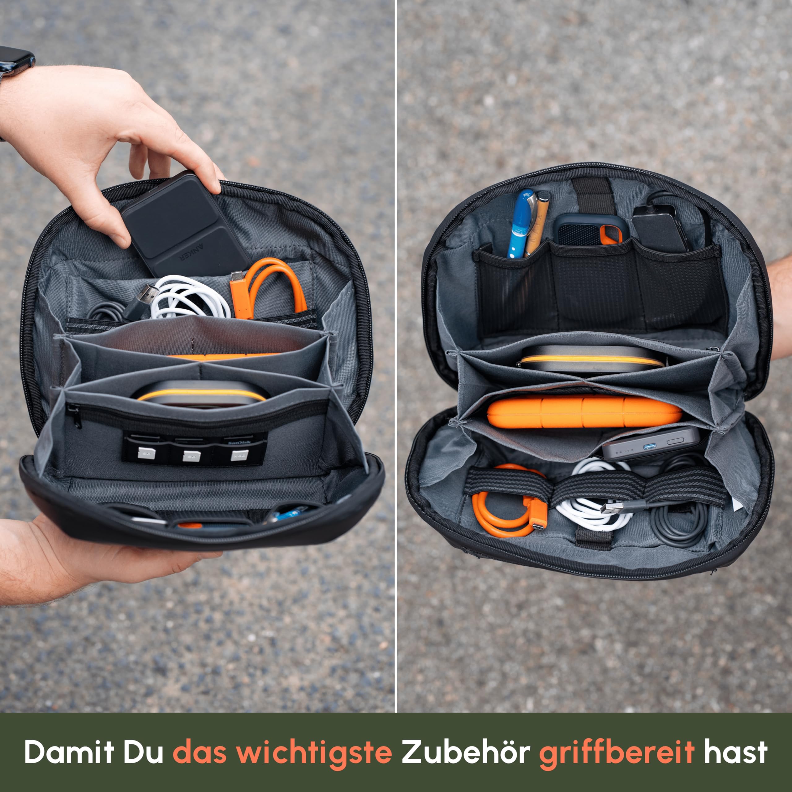 C-Rope wasserfeste Premium Elektronik Organizer Tasche zum Reisen - Kabeltasche für Elektro Zubehör - Tech Pouch