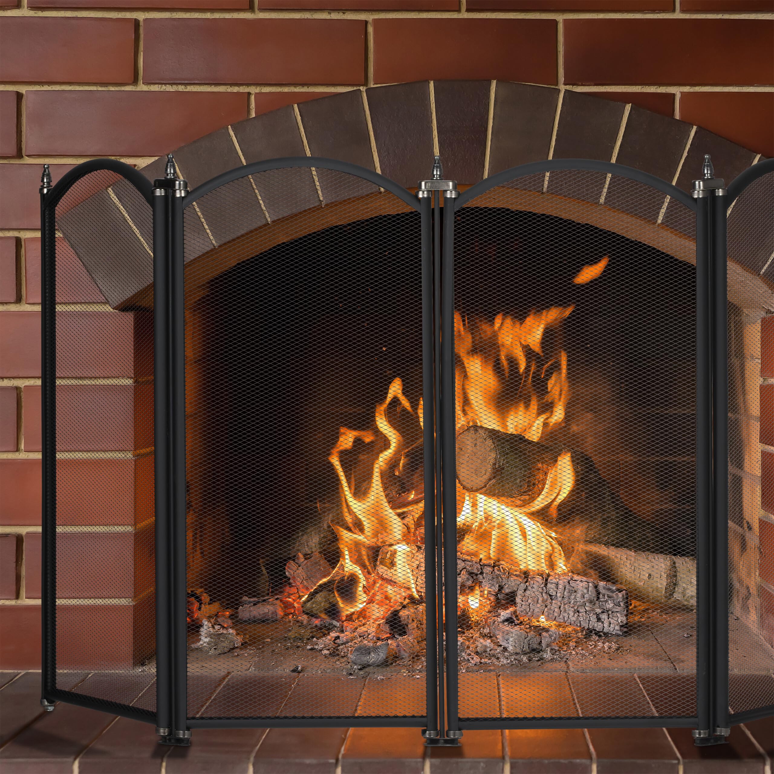 Relaxdays Pare-feu de cheminée à 4 Panneaux, Pare-étincelles poêle, HxL: 54x97,5 cm, métal, Noir