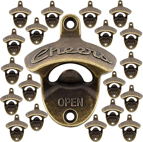 Miniatura 15 de Abridor de botellas Cheers montado en la pared de acero inoxidable para cerveza, montaje en poste dorado antiguo (paquete de 2) Cobre Antiguo,Plata