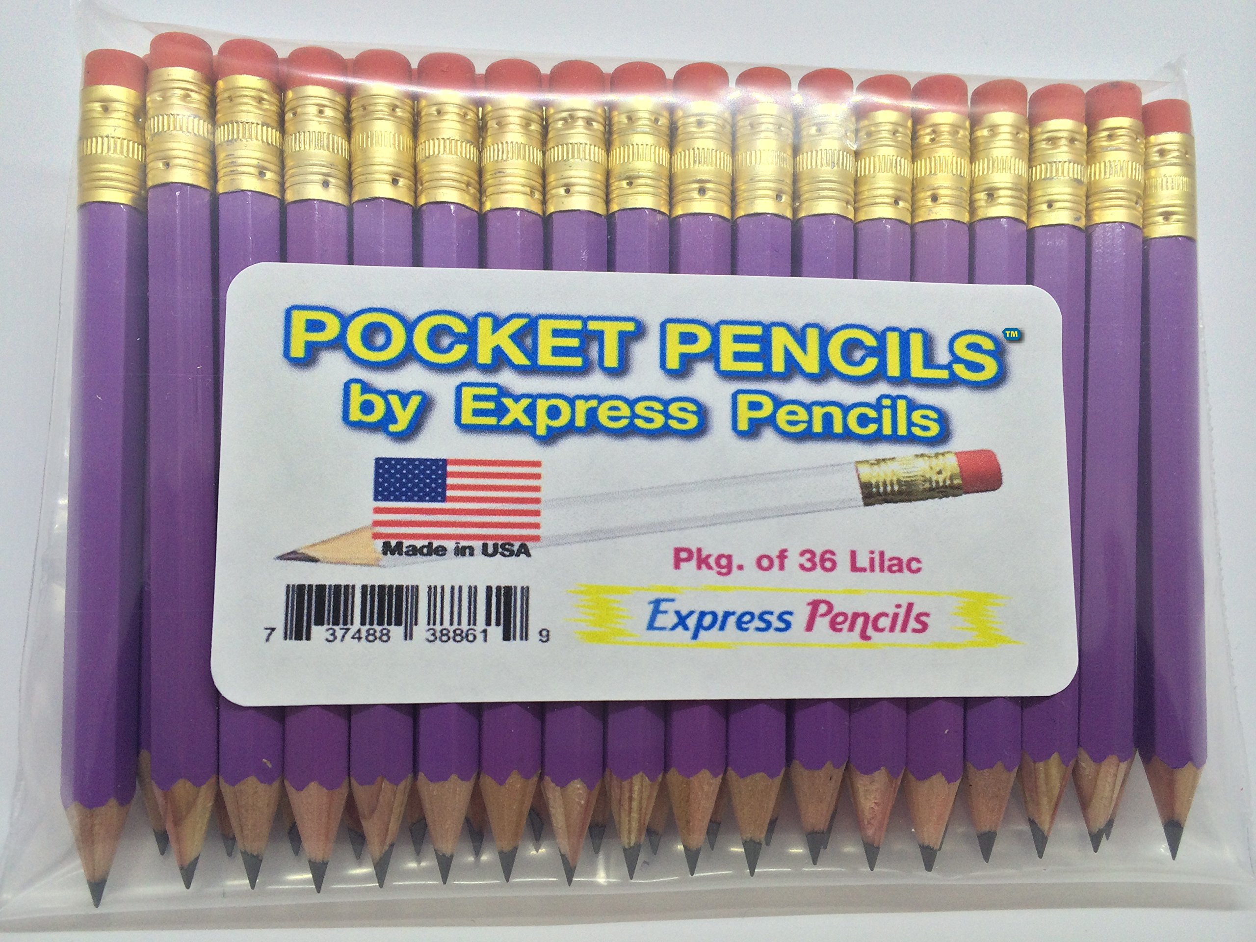 Half Pencils with Eraser - Golf, Pew, Short, Mini, Small, Church - Hexagon, Sharpened, #2 Pencil, Color - Lilac, Pkg of 36 Pocket Pencils™