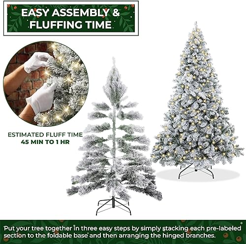 Miniatura 4 de Casafield Árbol de Navidad artificial de pino nevado realista preiluminado de 7.5 pies con soporte de metal resistente