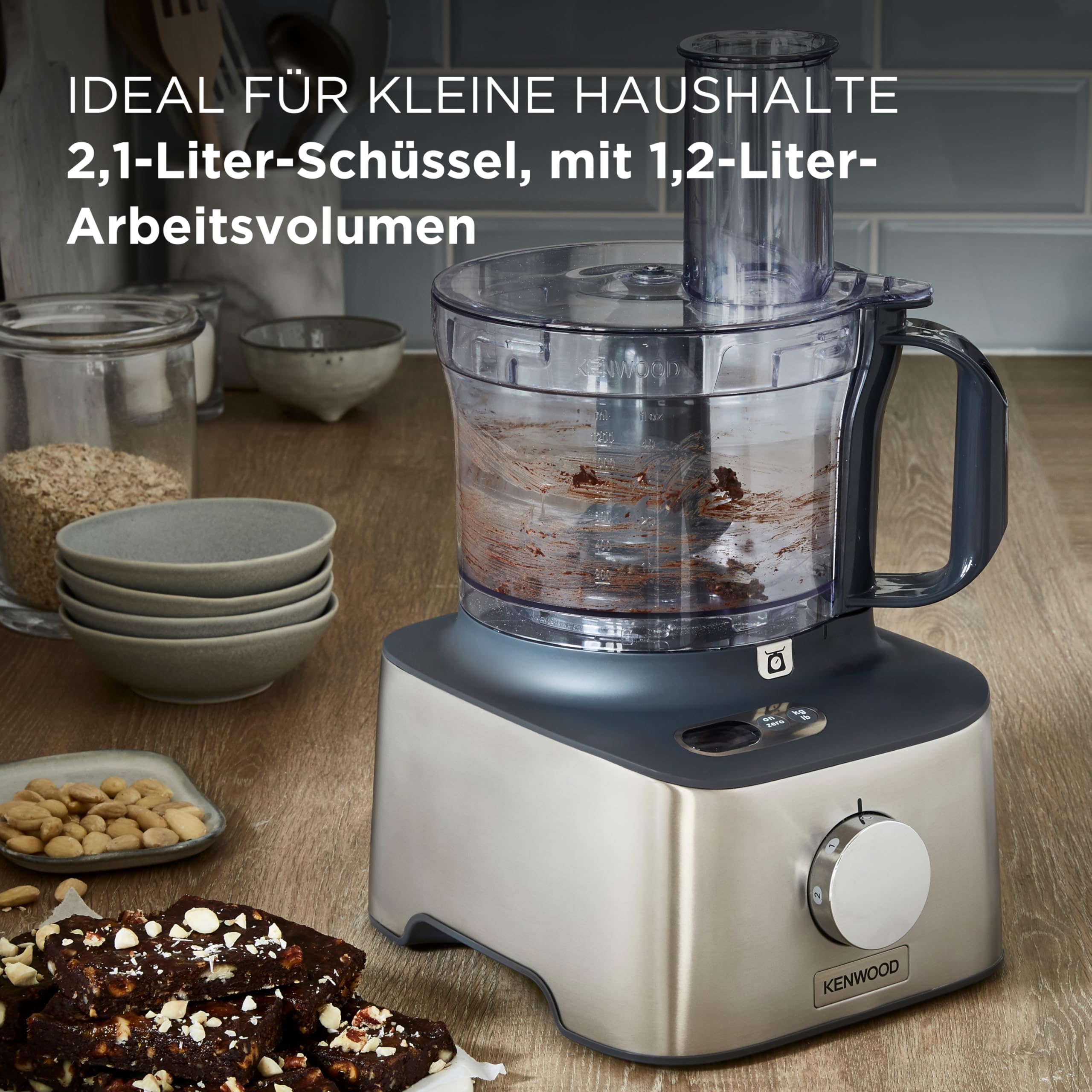 Kenwood Multipro Compact+ FDM315SS - Robot de cocina compacto (2,1 L, báscula integrada, cuchillo de acero inoxidable, 4 discos de trabajo y 5 accesorios adicionales, carcasa metálica, 800 W), color