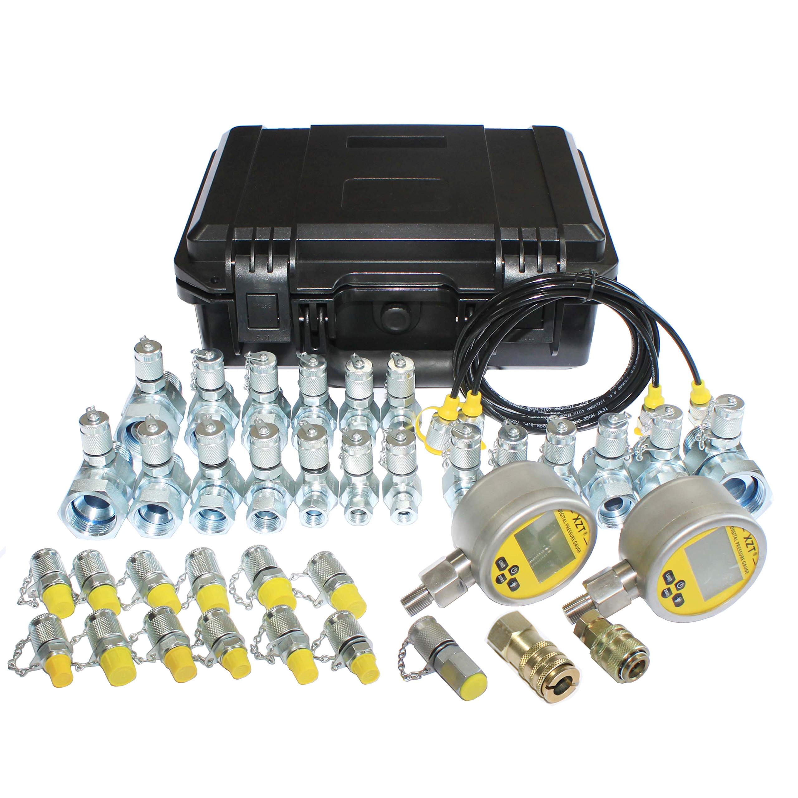 XZT 70U Hydraulic Pressure Test Coupling Kit,Pressure gauges Set,Test Hose,BSPP ORFS JIC Hydraulic Swivel Run tees for Repair Excavator Construction Machinery