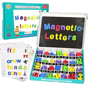 ButterflyEdufields 143 Magnetic Letters Numbers for Kids with Board, 4in1 Fun Alphabets Words, Foam-Made & Phonics Spelling Guide, ABCD Learning Educational Toys for 3 4 5 Years Boys Girls