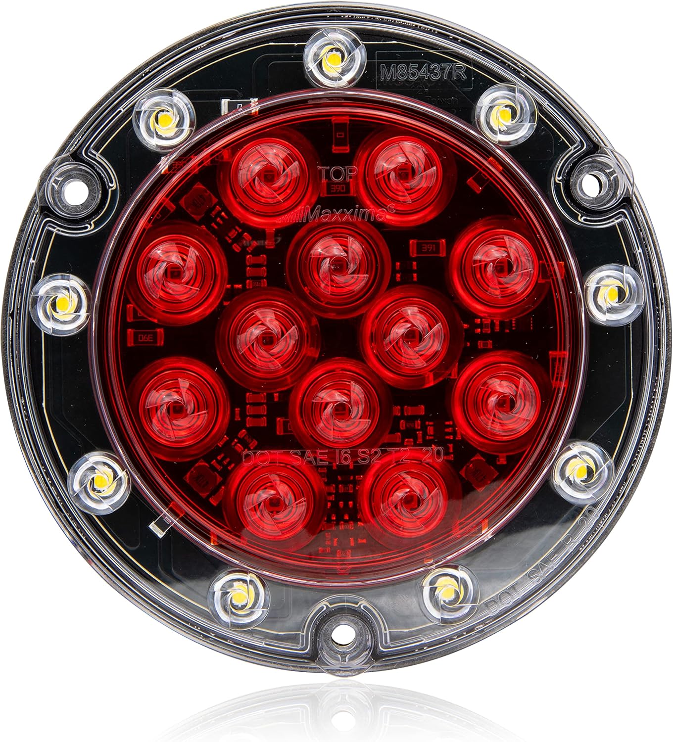 Maxxima 5.5" Round LED Combination Stop/Turn/Tail & Backup Light with 1,000 Lumen Work Light, 5200K Bright White, Flange Mount, 12.8V, DOT FMVSS108 Compliant, 5-Year Warranty