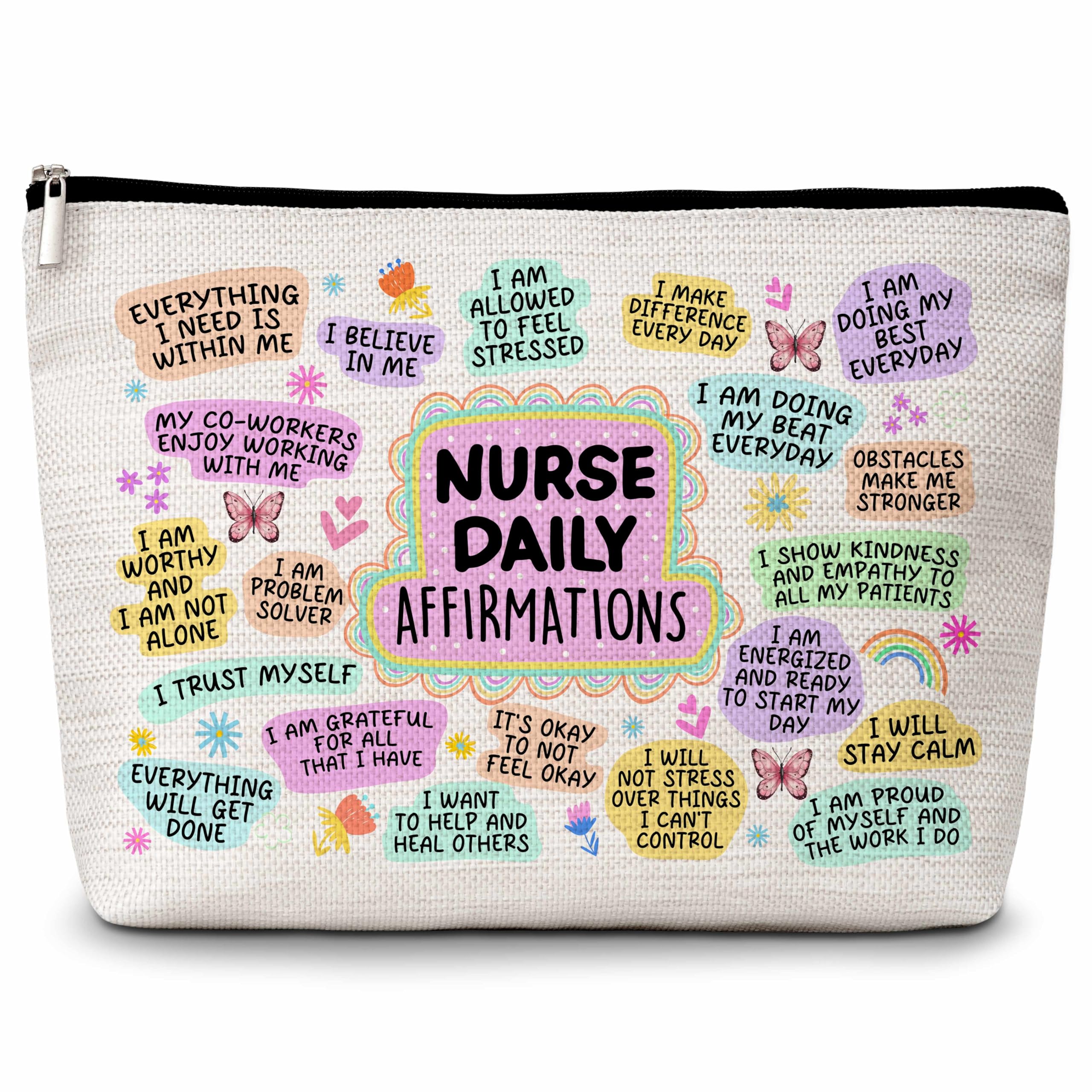 Nurse Gifts Makeup Bag, Nurse Daily Affirmations Cosmetic Bags, Nursing Makeup Zipper Pouch Bag, Nurse Practitioner Gifts For Women, Graduation