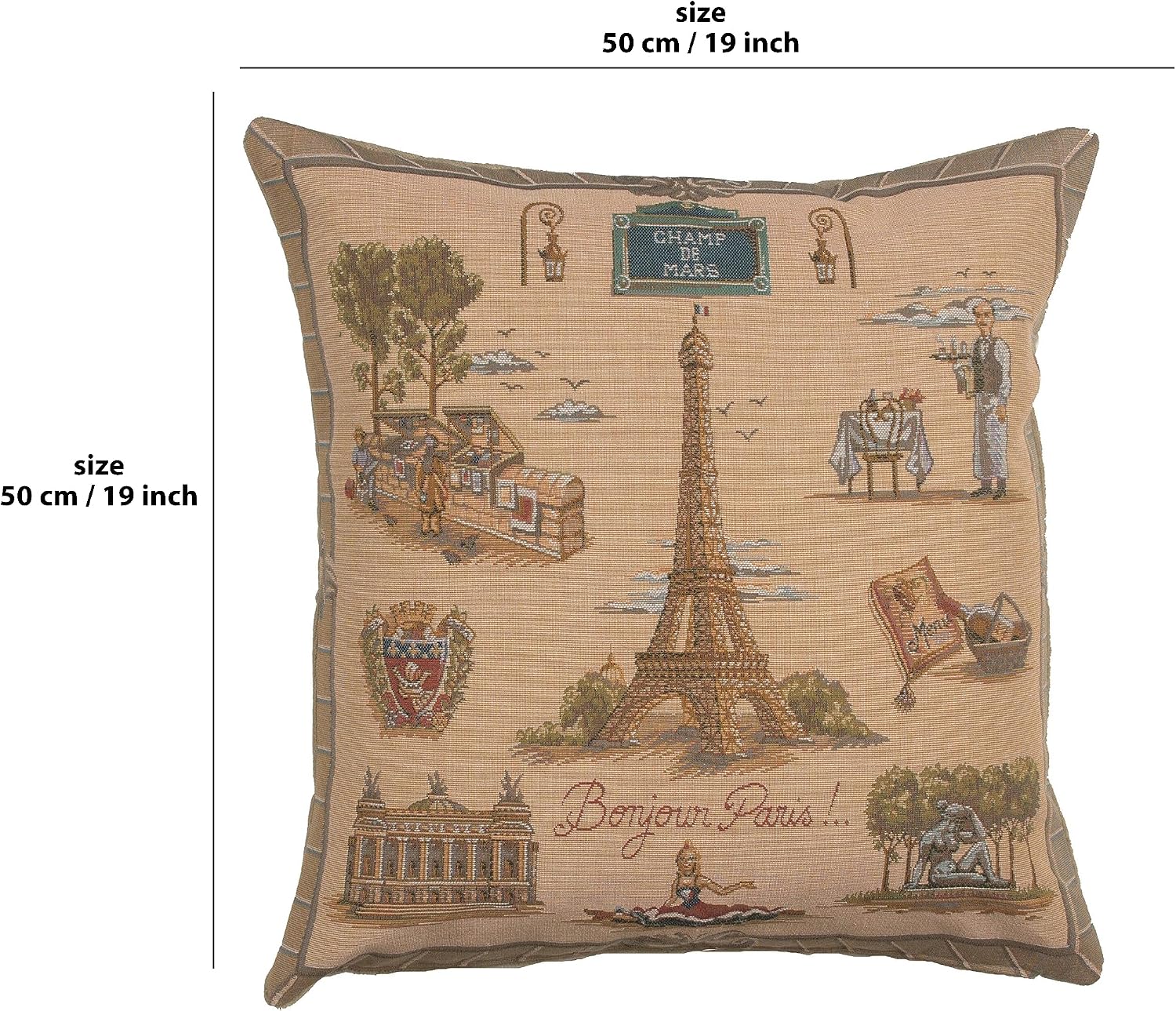 Paris Tour Eiffel French Tapestry Cushion - 19 in. x 19 in. Cotton by Charlotte Home Furnishings