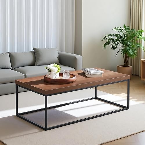 Miniatura 14 de CENSI Mesa auxiliar de roble natural de 47 pulgadas para sala de estar, moderna mesa central rectangular industrial de madera y metal con mesa extra