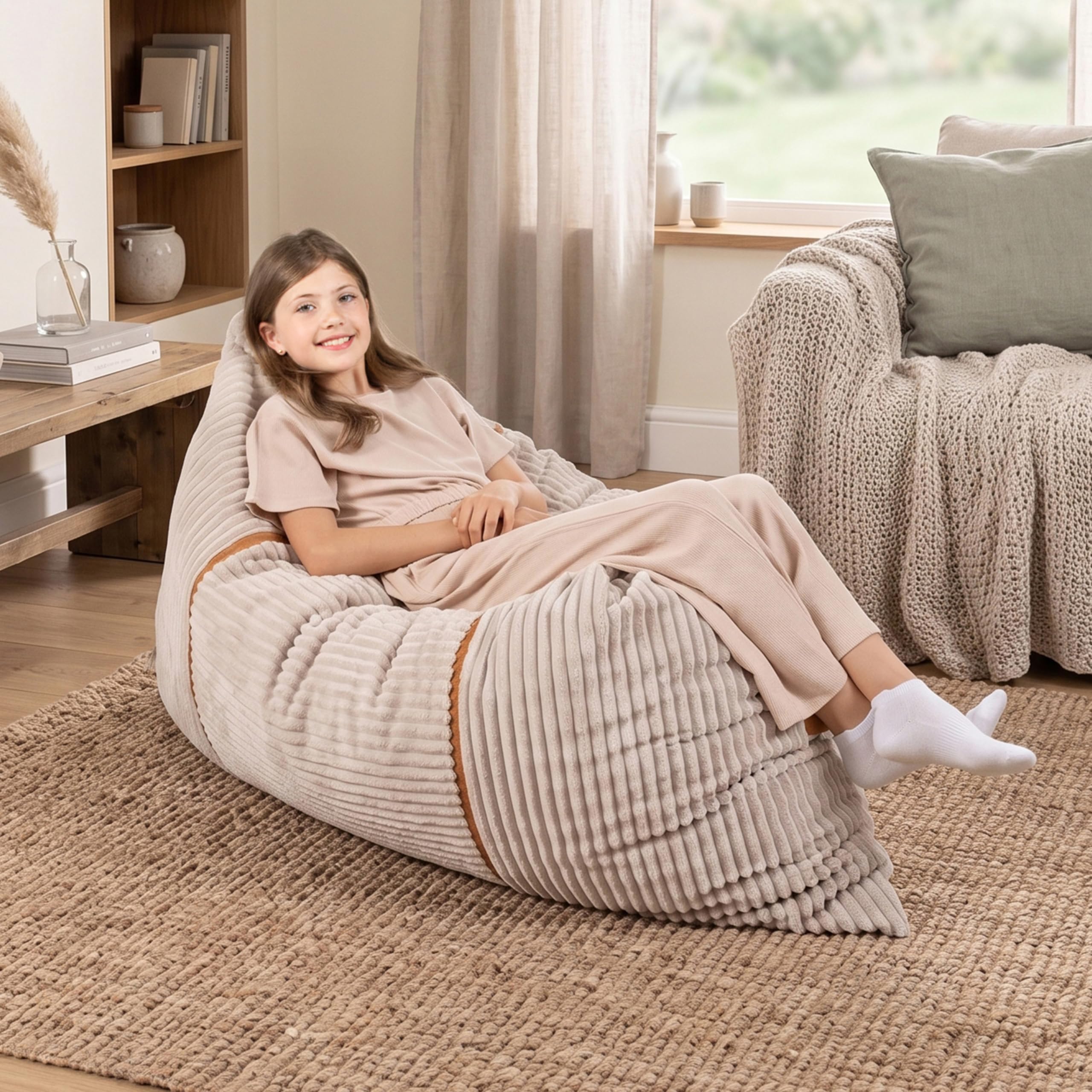 Big Joe Turnabout 3-in-1 Convertible Kids Bean Bag Chair, Vanilla Latte
