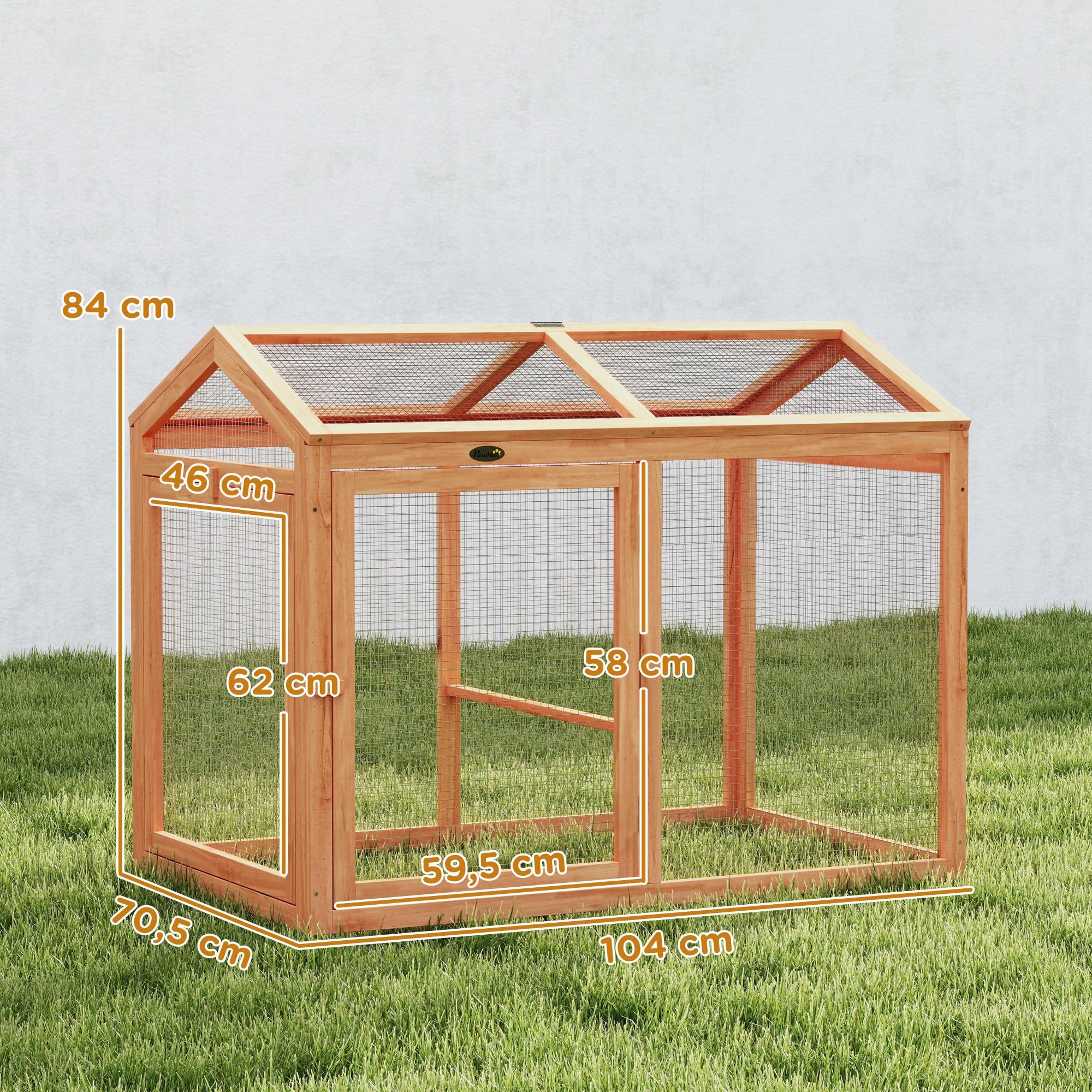 PawHut Recinto - Gallinero combinable, 2 gallinas, 104 x 70,5 x 84 cm, color naranja | Madera Natural, Parque De Malla Modular Y Extensible, Gallinero De Protección, Malla Densa, Ampliación Recinto De Gallina
