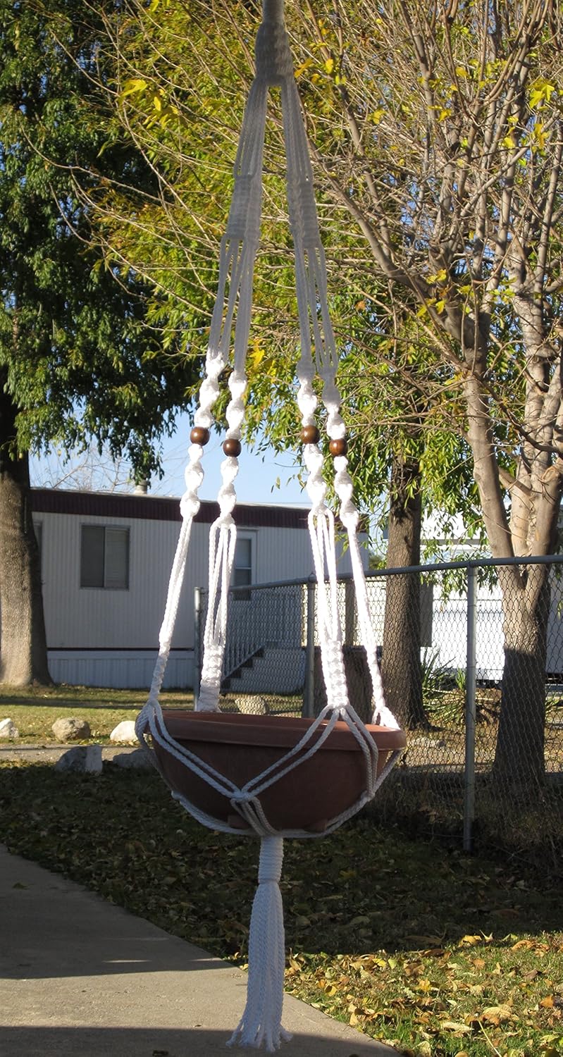Macrame Plant Hanger 48" Vintage Style 6mm White Cord with Beads