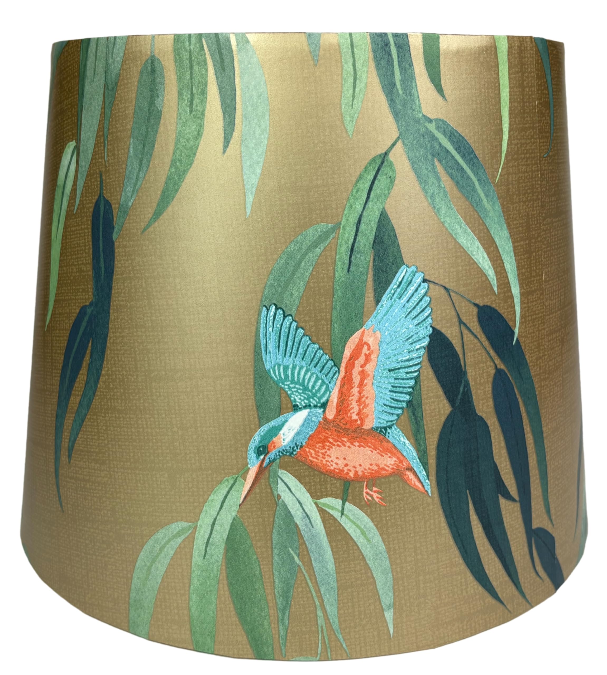 Kingfisher Bird Lampshade – Gold or Navy Lamp Shade for Table Lamps and Drum Light Shade for Ceiling, Ideal for Bedroom, Living Room, Office Decor