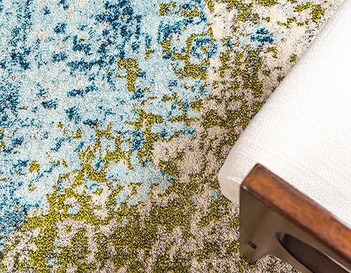 Miniatura 5 de Unique Loom Estrella Collection - Alfombra abstracta moderna, de colores claros, envejecida (8 x 8 pies, cuadrada, azulbeige)