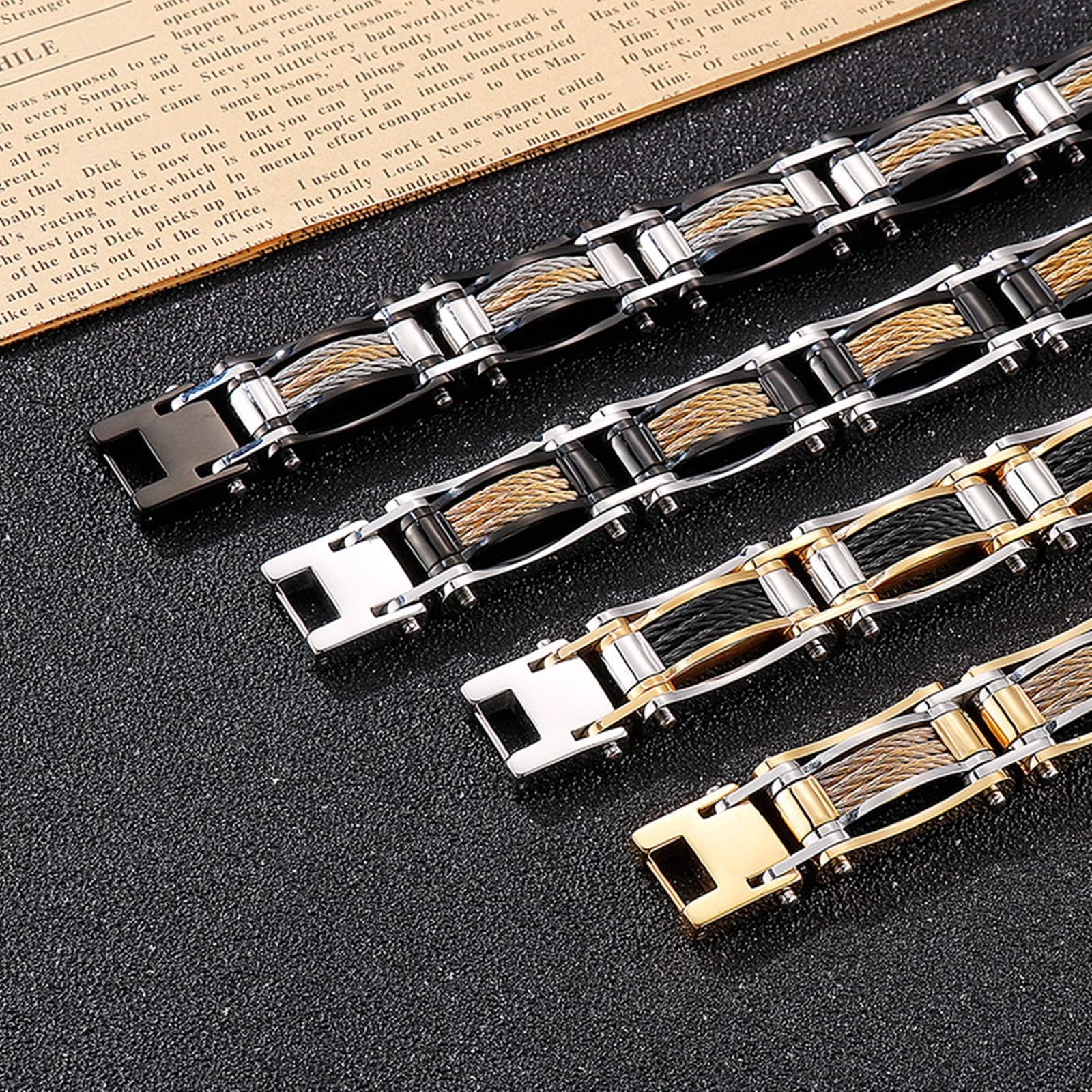 AMDXD Bracelet Poignet Homme, Bracelethomme Hip-Hop Rock Acier Inoxydable Bracelets Jonc