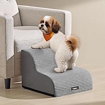 Feandrea 2-Step Dog Stairs, Dog Steps for Bed, Sofa, Waterproof Pet Stairs with Anti-Slip Designs, Gentle Slope, Removable Washable Cover, Handle, Dove Grey PPS002G01