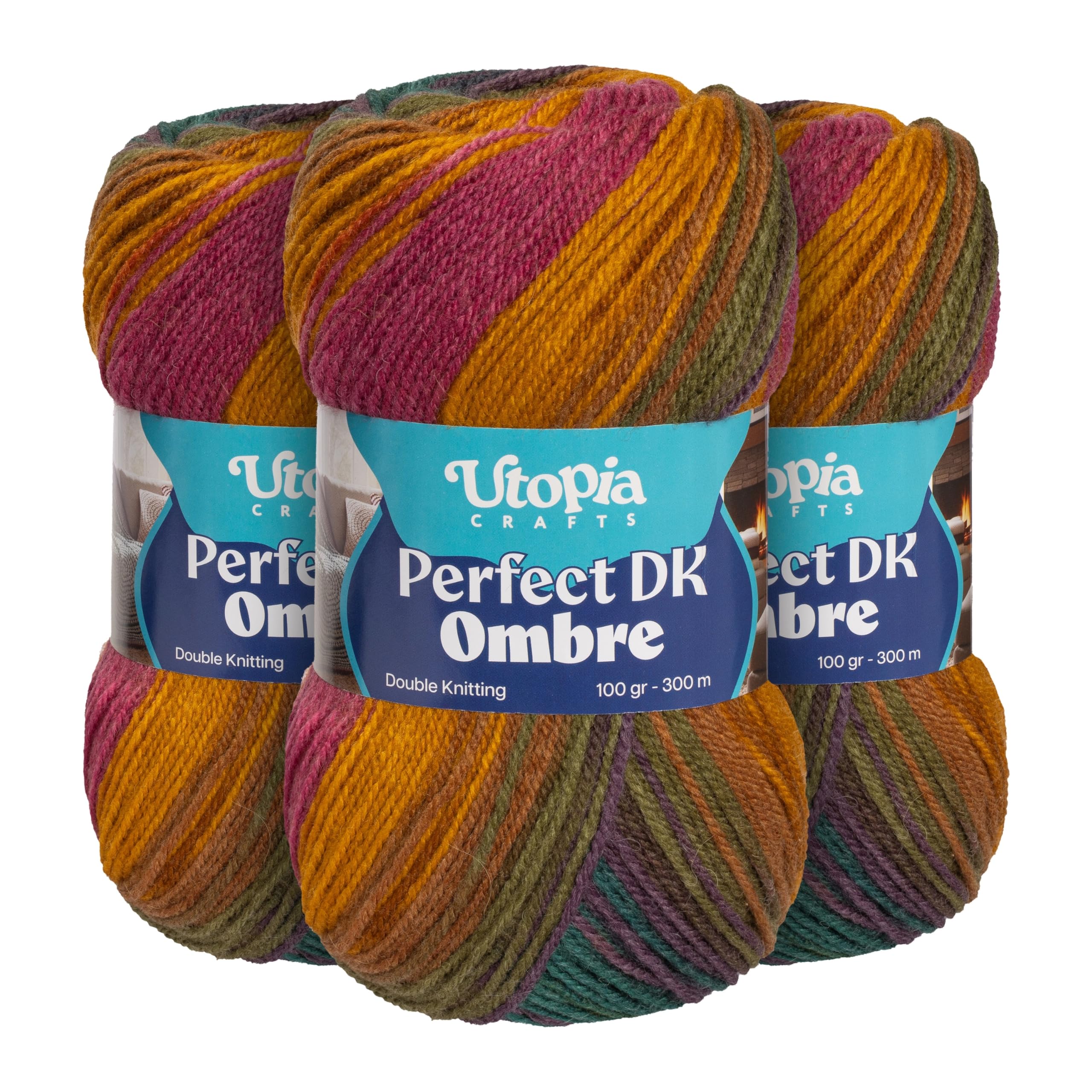 Utopia Crafts DK Ombre Multicolour Double Knitting Yarn 3X 100g (007)
