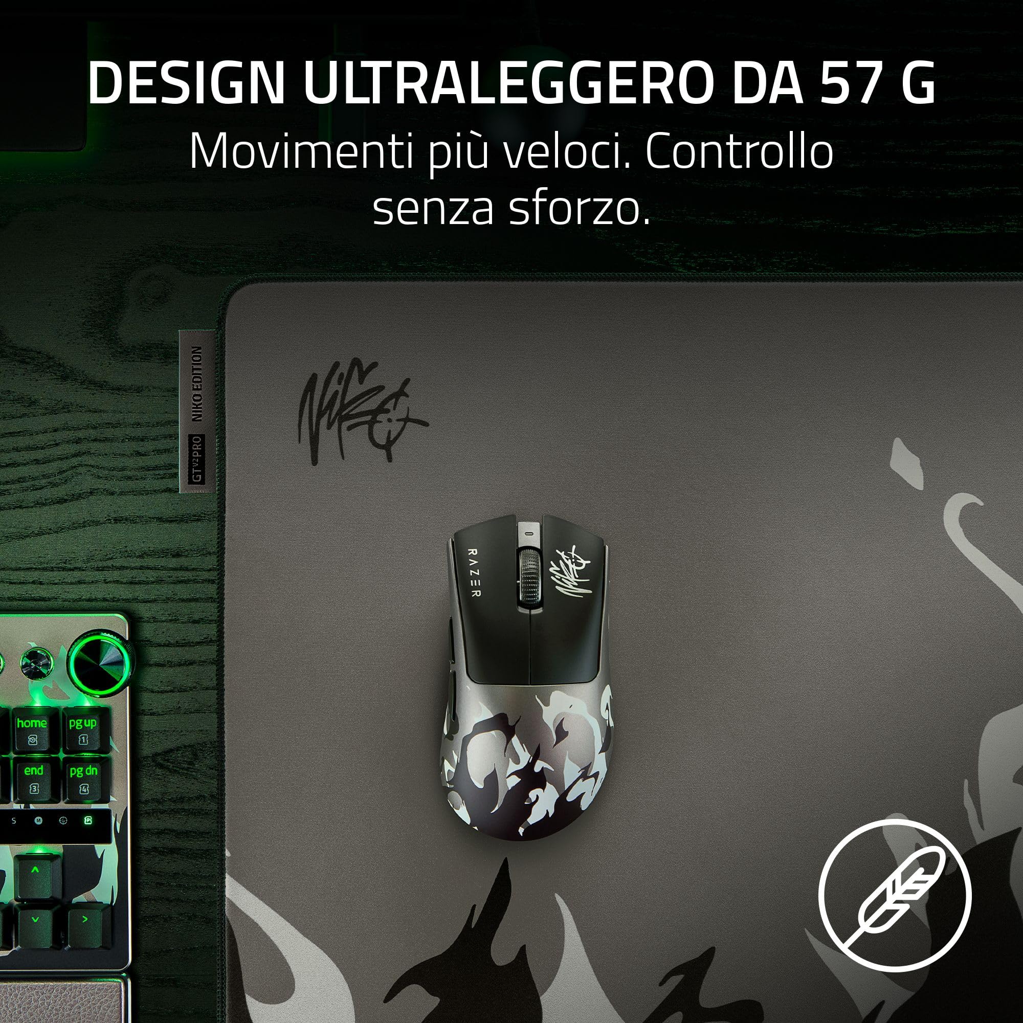 Razer DeathAdder V4 Pro NiKo Edition - Mouse senza fili ergonomico per eSport ultraleggero - 57 g - 2,4 GHz Hyperspeed - Focus Pro 45K Sensore - 8K Hz Polling - Ottici Switches Gen-4 - PC/Mac | NiKo