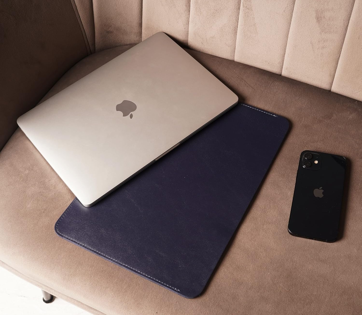 Leather Case for MacBook Air 2018-2024 M1 M2 M3 Chip Sleeve Soft Bag Handmade for 13-inch MacBook Air, MacBook Pro, Blue Vertical