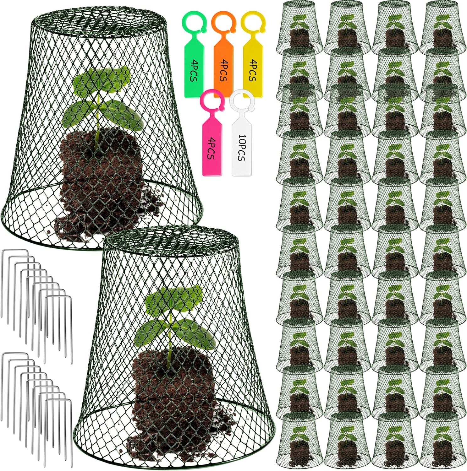40 Pcs 8 inch Chicken Wire Plant Covers,Wire Garden Cloches Chicken Wire Cloche Plant Protector Metal Heavy Duty Garden Plant Cloche for Keeping Bunnies Chicken Squirrels Birds Other Out green